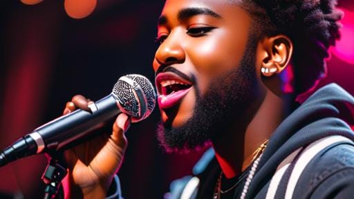 a man with a microphone and a microphone in front of a microphone