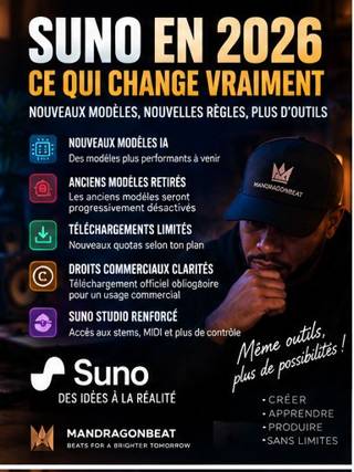 Infographie Suno 2026 ce qui change vraiment pour les beatmakers